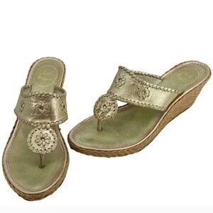 Jack Rogers Marbella Gold Thong Wedge Sandals Sz 9 Summer Beach Party Slides
